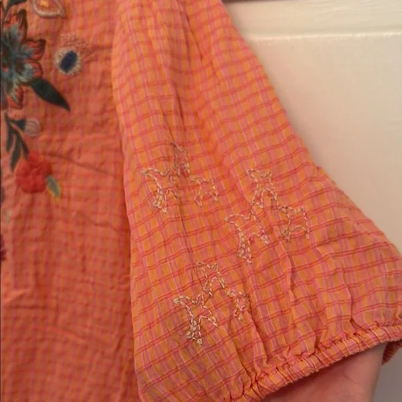 LIKE NEW Johnny Was Embroidered Orange Blouse with Floral and Butterfly Design - Picture 4 of 9